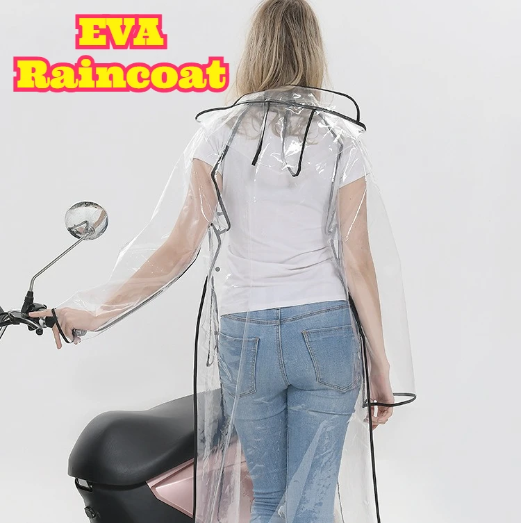 Waterproof Cycling Commute - Jas Hujan Panjang Transparan EVA Berikat